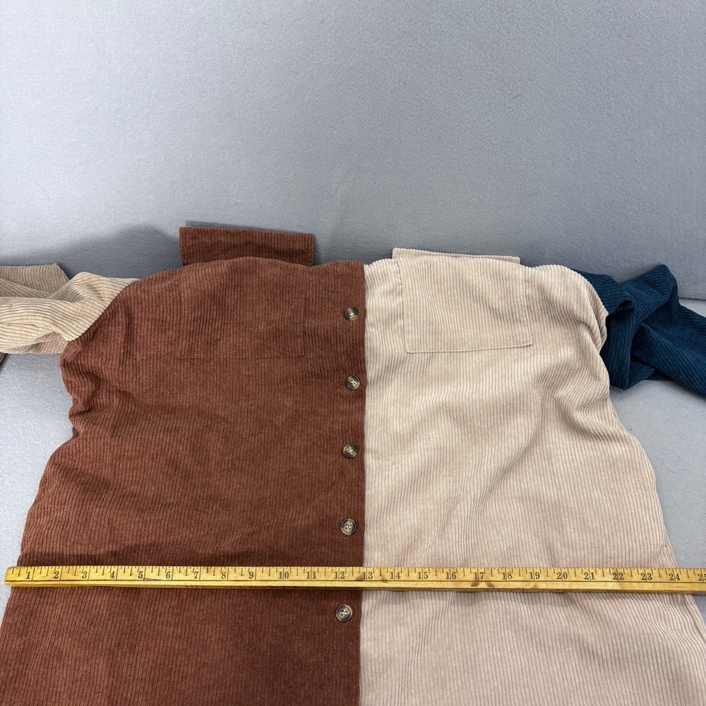 Entro Womens Large Corduroy Colorblock Shacket Tunic Cottage Boho Casual Preppy - Picture 9 of 12